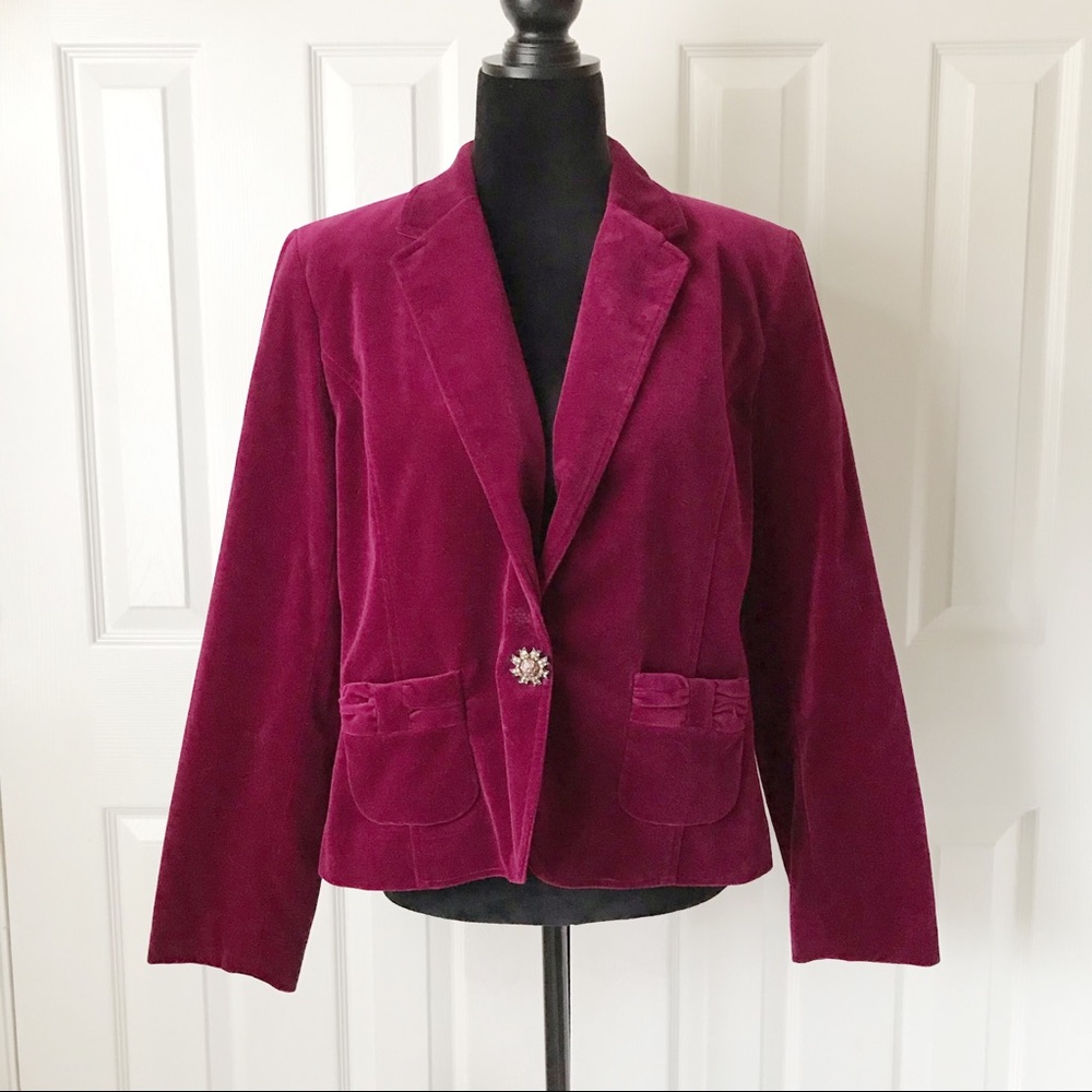 Parisian Signature Magenta Velvet Blazer Size 14